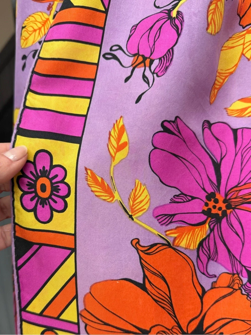 Sant’ Angelo Purple Floral Silk Scarf Luxury Vintage Mod 70s Tropical Floral